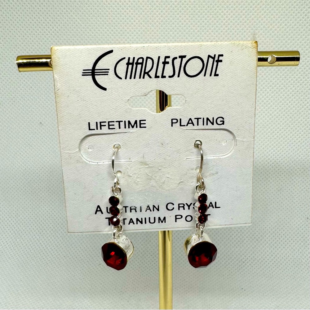 Charlestone Austrian crystal titanium post Red Color earrings NWT